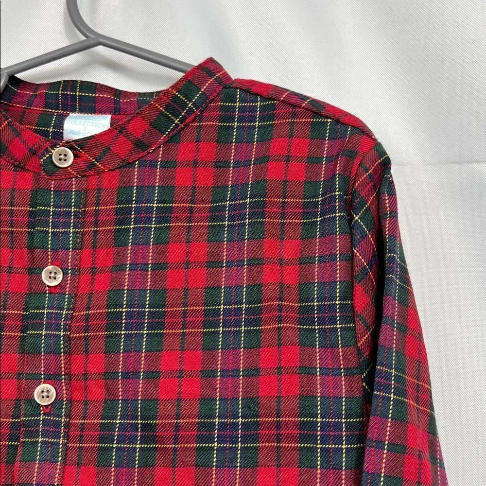 Edgehill collection Red tartan Plaid mandarin collar long sleeve shirt NWT